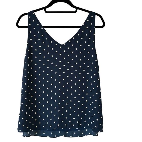 Nine Britton Women's M Navy Polka Dot V-Neck Sleeveless Blouse - Picture 3 of 5